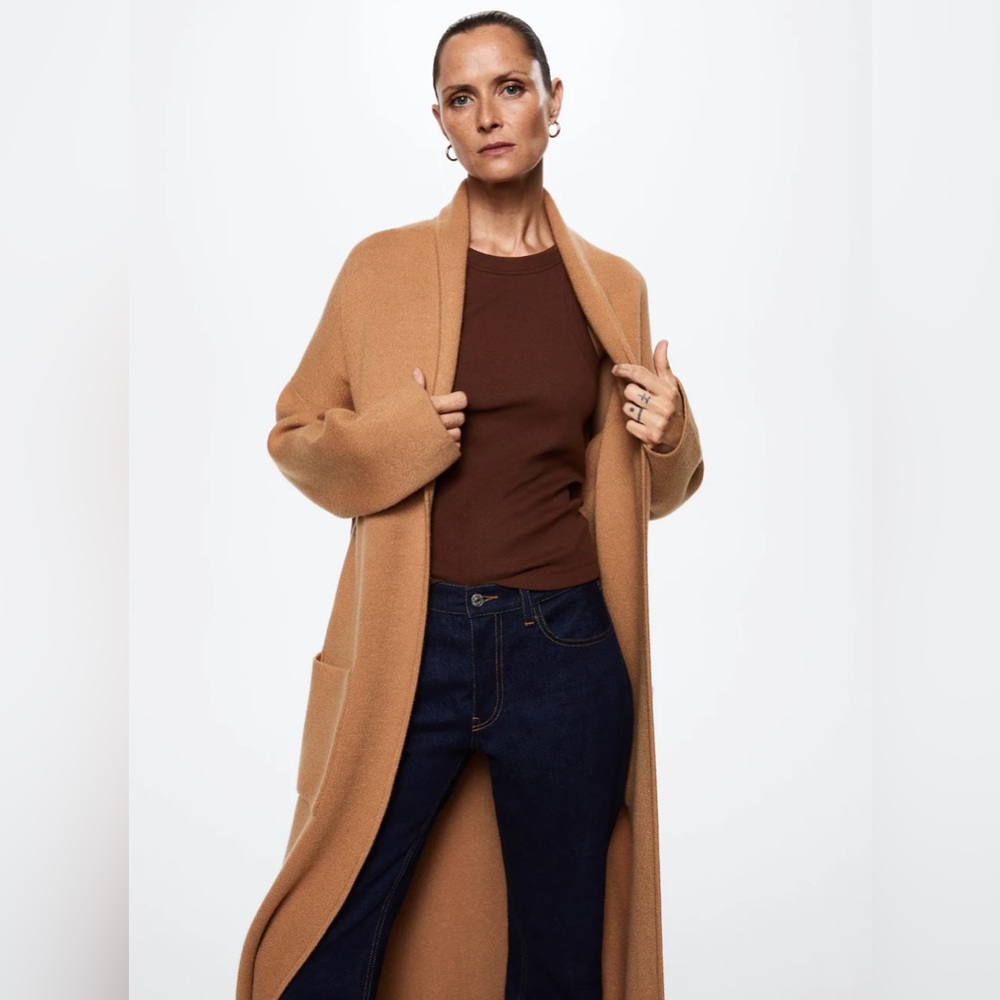 Mango oversized knitted coat with pockets Small